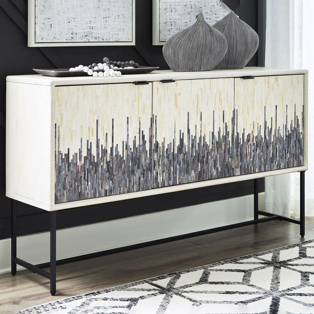 Ashley Freyton Accent Cabinet in Light Distressed White, Gray and Black, , large