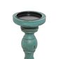 Maple and Jade Turned Pillar Decorative Candle Holder in Distressed Teal and Brown (Set of 3), , large