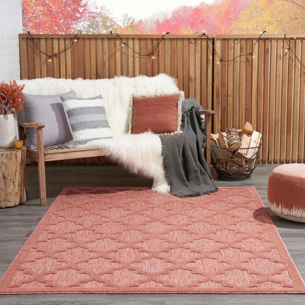 Nourison Easy Care 4' x 6' Coral and Orange Indoor/Outdoor Area Rug, , large