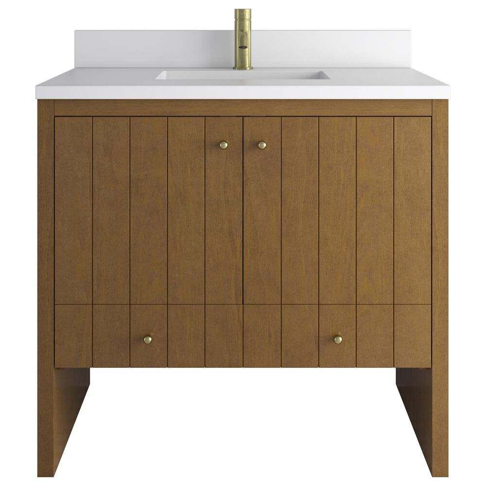 James Martin Hudson 36" Single Bathroom Vanity in Honey Oak with Single Hole 3 cm White Zeus Silestone Top and Rectangular Sink, , large