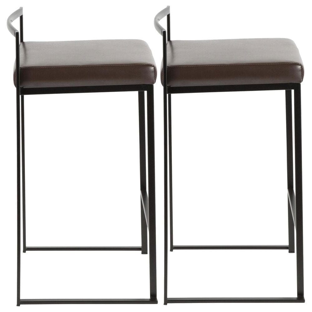 Lumisource Fuji Stackable Counter Stool with Brown Faux Leather Cushion in Black &#40;Set of 2&#41;, , large