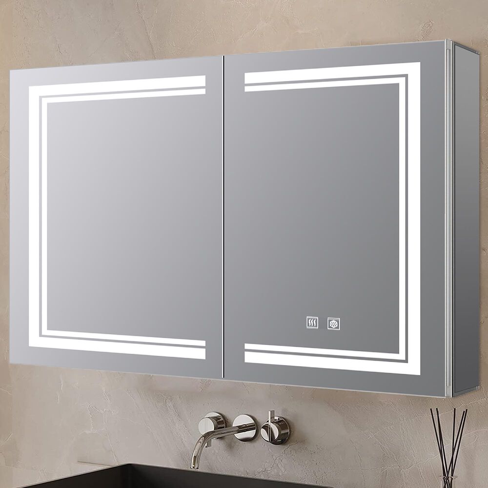Lexora Home Mesa 40" x 28" LED Mirror Medicine Cabinet with Defogger in Aluminium, , large