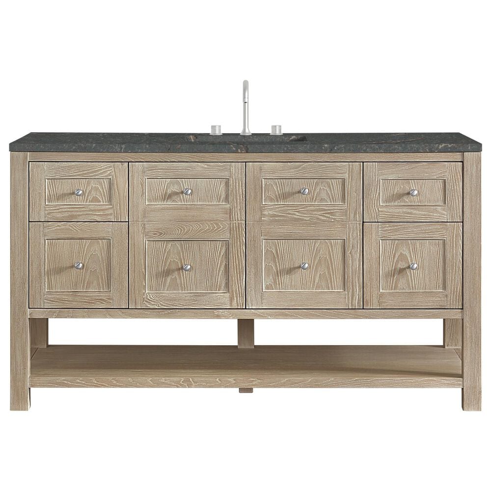 James Martin Vanities Breckenridge 60" Single Bathroom Vanity in Whitewashed Oak with 3 cm Parisien Bleu Quartz Top and Rectangular Sink, , large