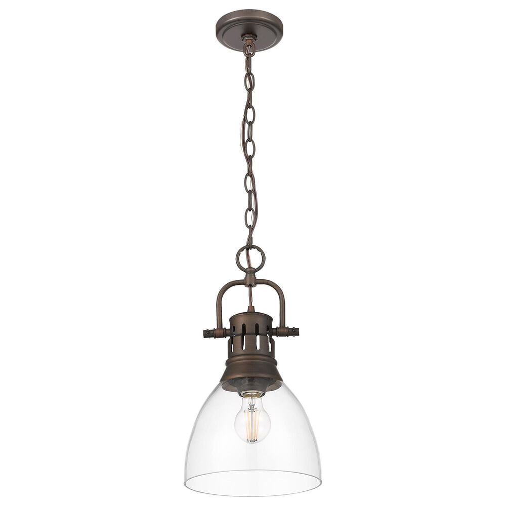 Golden Lighting Duncan 1-Light Small Pendant with Chain and Clear Shade in Rubbed Bronze, , large