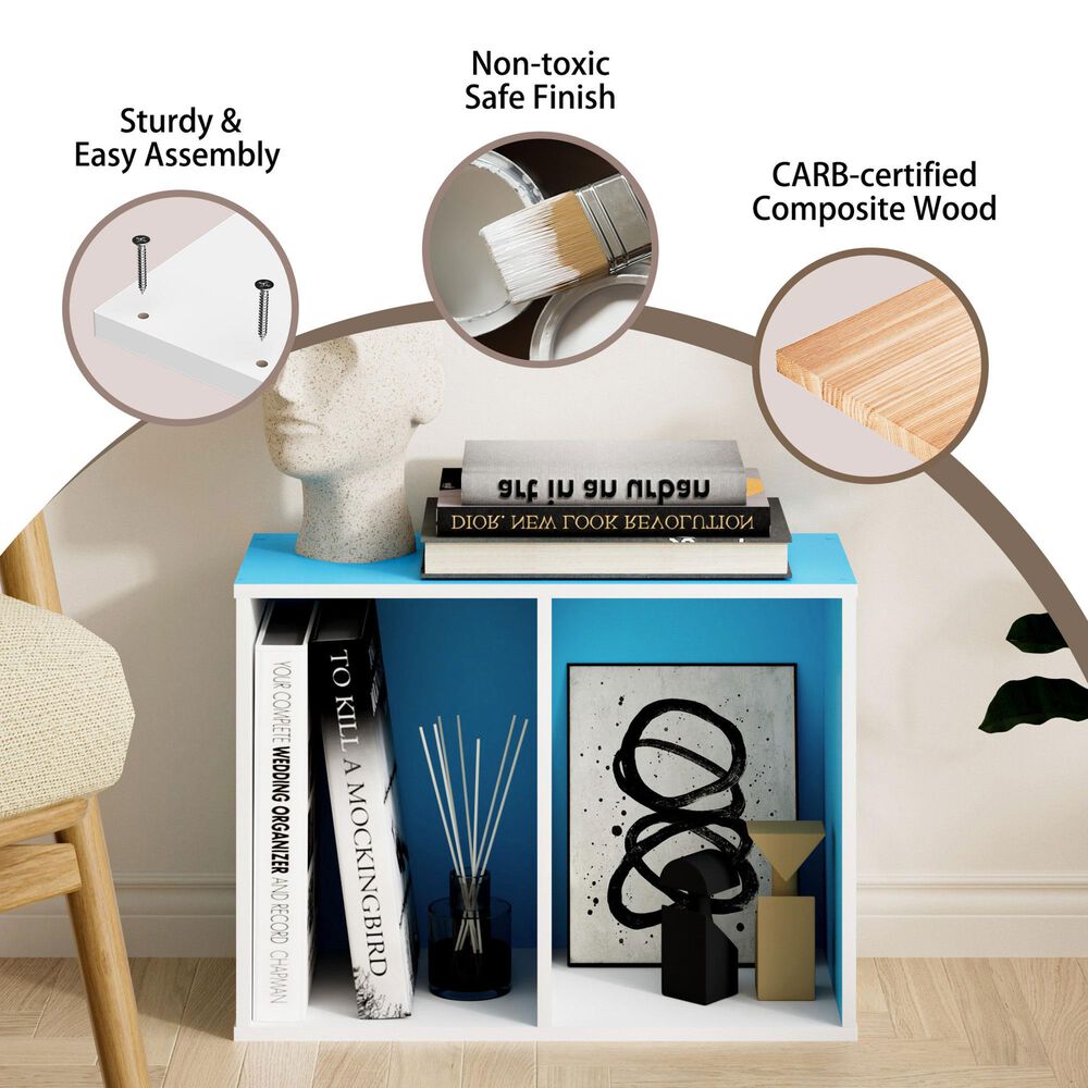 HOMLUX 2-Tier Cube Compact Storage Shelf Organizer Bookcase in Light Blue and White, , large