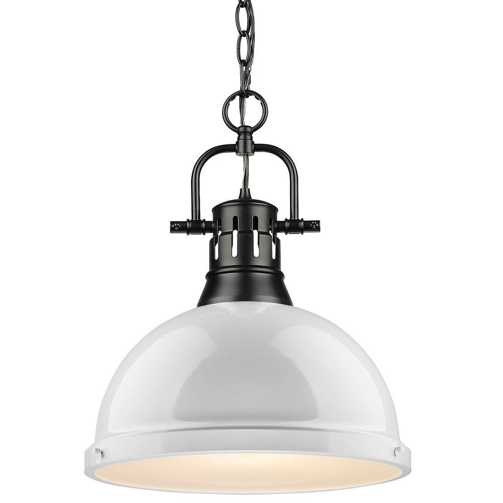 Golden Lighting Duncan 1-Light Pendant with Chain in Matte Black and Glossy White, , large