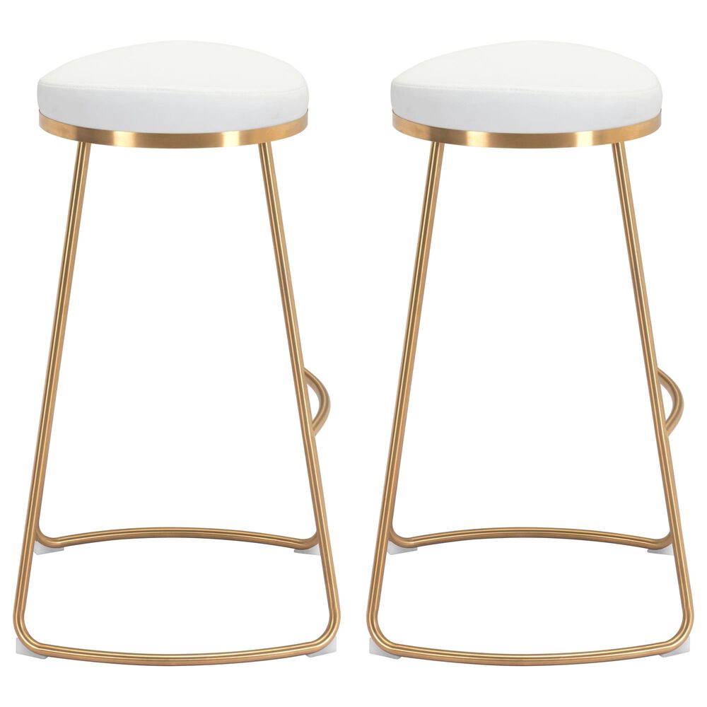 Zuo Modern Bree Barstool in White and Gold &#40;Set of 2&#41;, , large