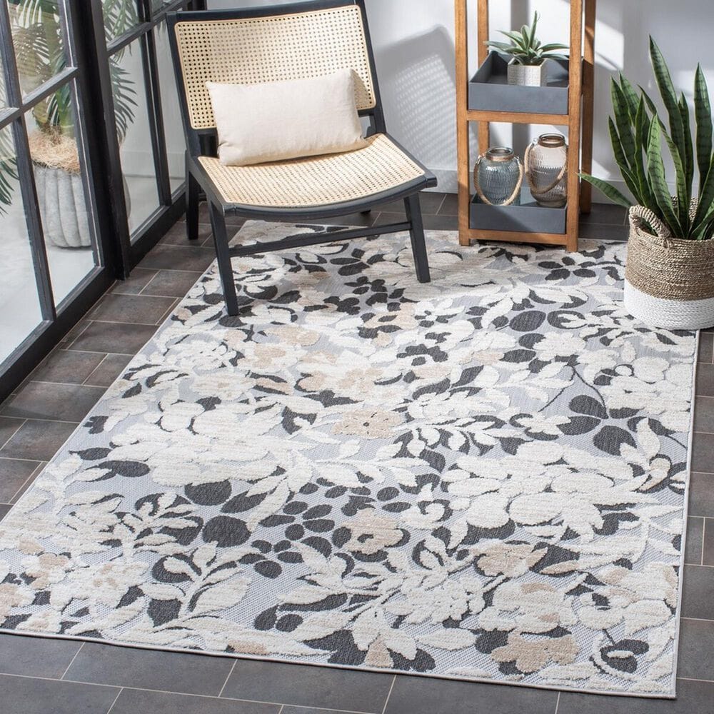 Safavieh Cabana CBN672A 4&#39;5&quot; x 6&#39;5&quot; Ivory and Charcoal Indoor/Outdoor Area Performance Rug, , large