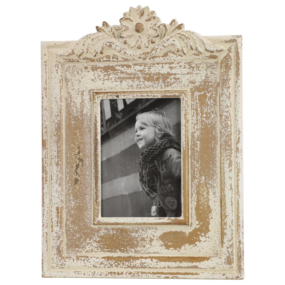 Maple and Jade Vintage Hand-Carved Flower Photo Frame in Whitewashed and Natural Brown, , large