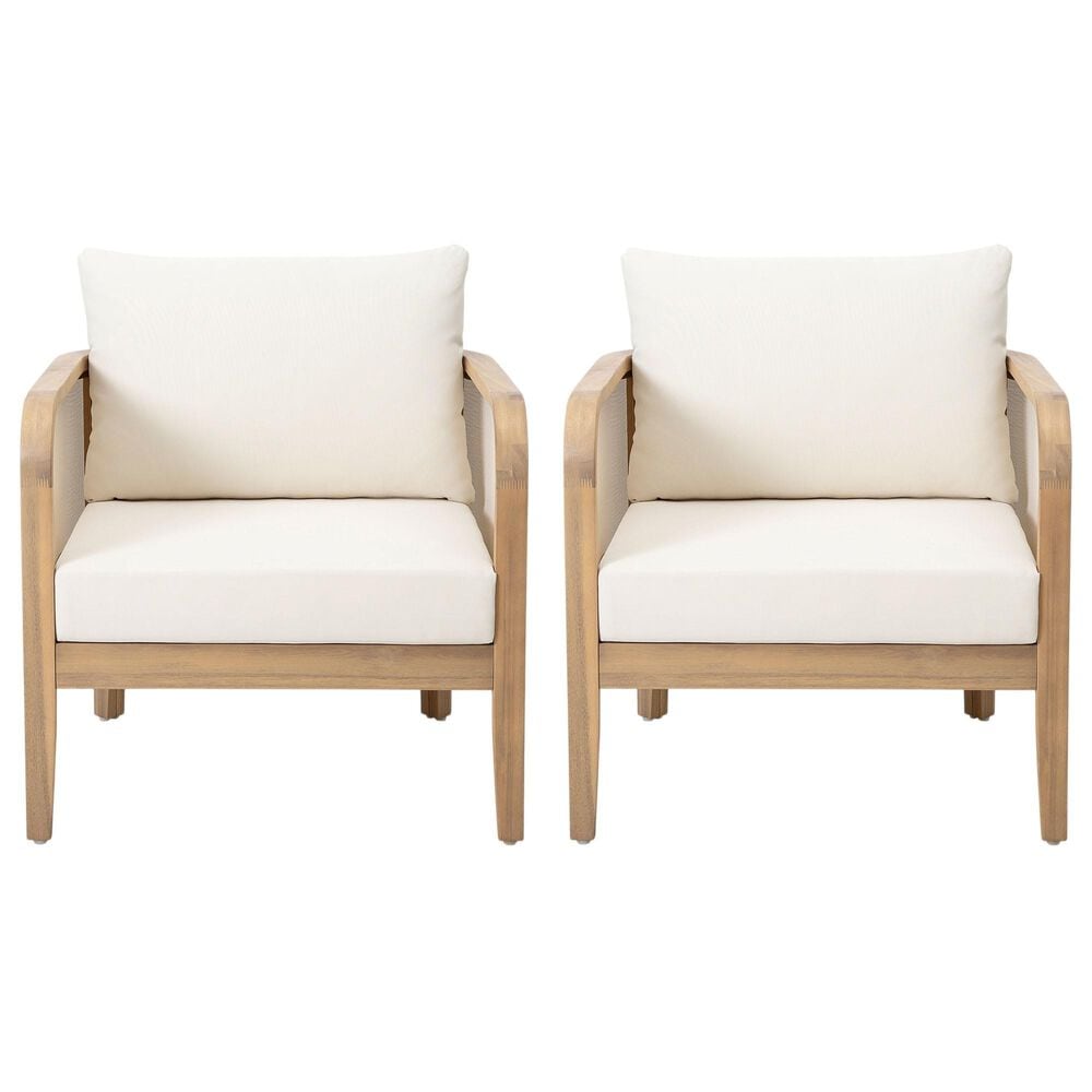 Hearth and Haven 24.8" Outdoor Armchair with Light Teak Frame in Beige (Set of 2), , large