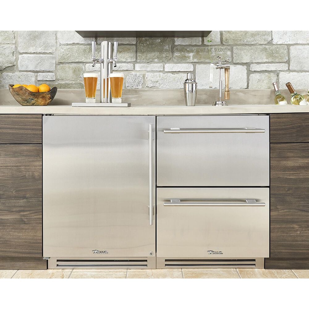 True Residential 5.75 Cu. Ft. Dual Tap Undercounter Beverage Dispenser with Left Hinge and Solid Door in Stainless Steel, , large