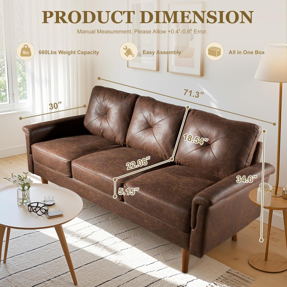 HOMLUX 72" Stationary Sofa in Dark Brown, , large
