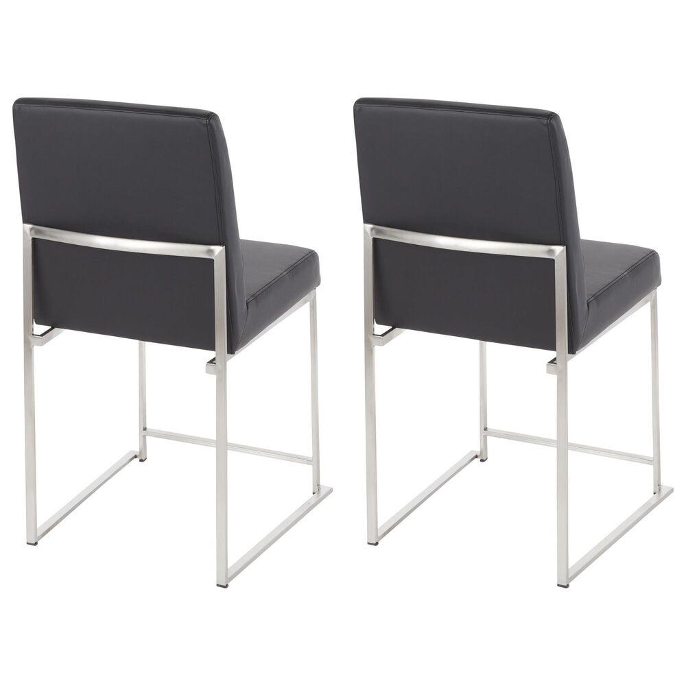 Lumisource Fuji Side Chair with Black Faux Leather Cushion in Brushed Stainless Steel &#40;Set of 2&#41;, , large