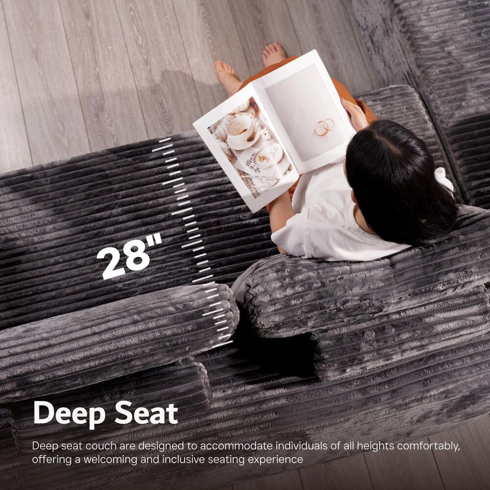 Noviland HOMLUX Modular Floor Sofa with Plush Corduroy, U-Shaped Sectional Couch with Chaise in Gray, , large