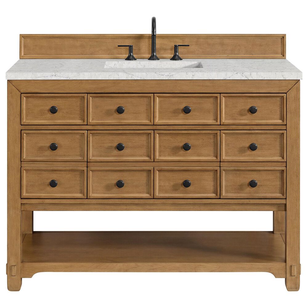 James Martin Malibu 48&quot; Single Bathroom Vanity in Amber Birch with 3 cm Eternal Jasmine Pearl Quartz Top and Rectangular Sink, , large