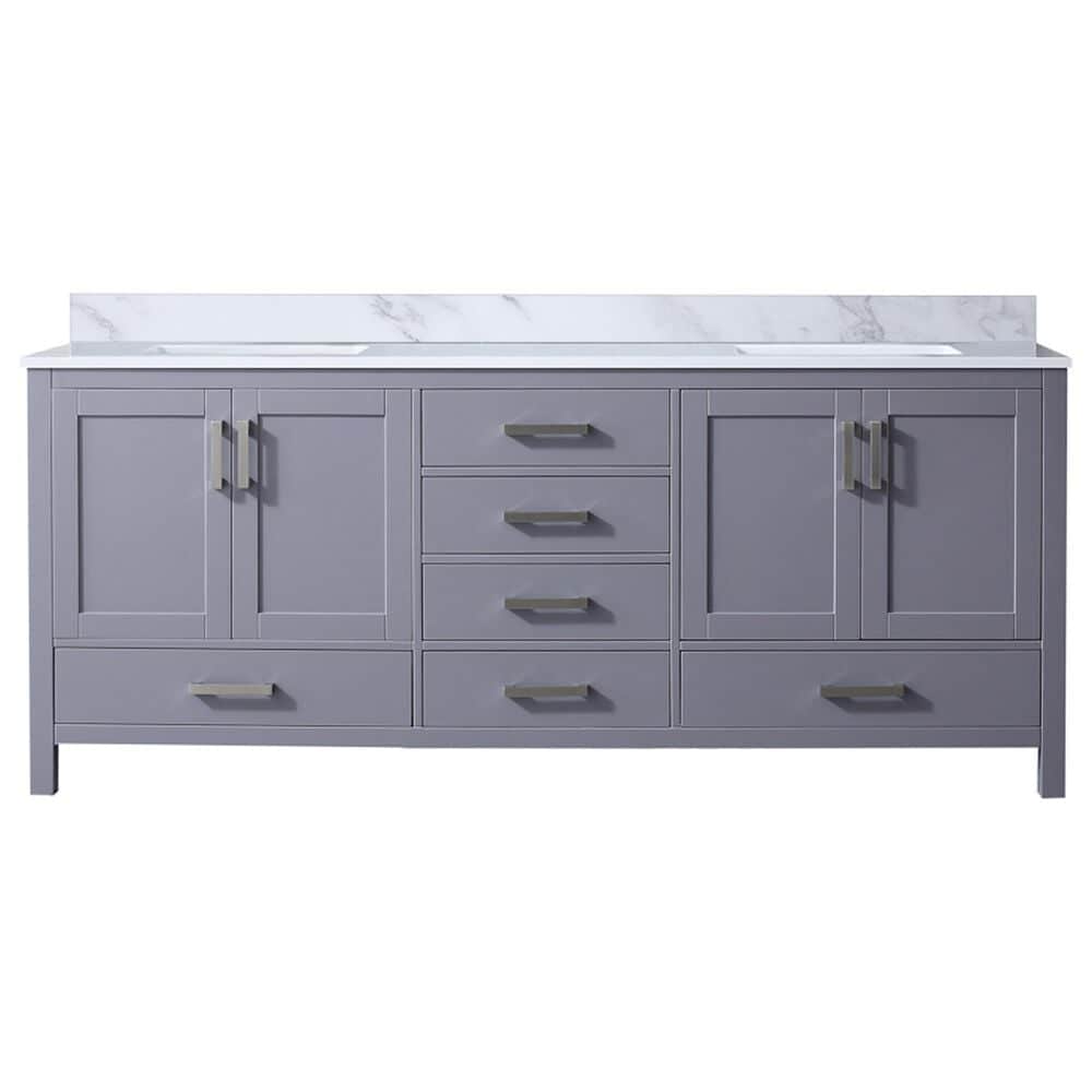 Lexora Home Jacques 80&quot; Double Bathroom Vanity in Dark Grey with 2 cm White Carrara Marble Top and Rectangular Sinks, , large