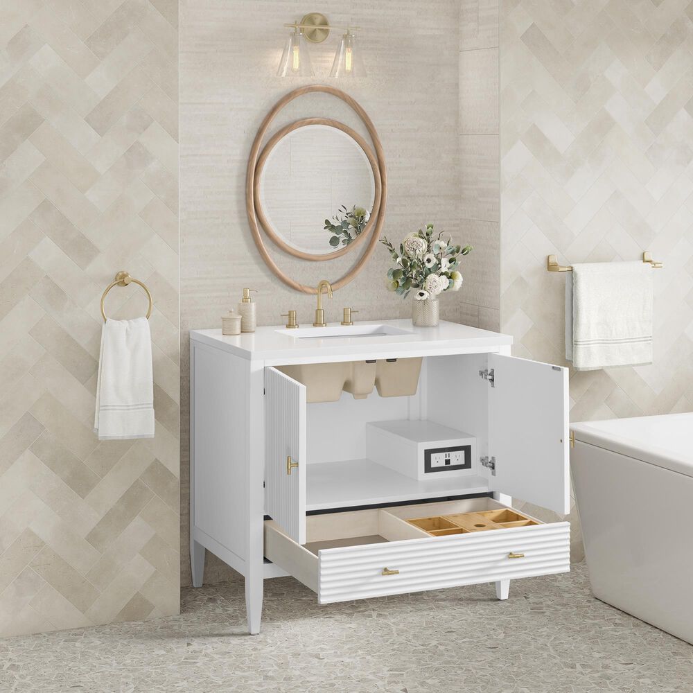 James Martin Vanities Myrrin 36&quot; Vanity in Bright White with 3 cm White Zeus Quartz Top, , large