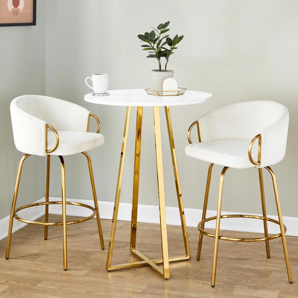 LumiSource Claire Swivel Counter Stool with Cream Velvet Upholstery in Gold (Set of 2), , large
