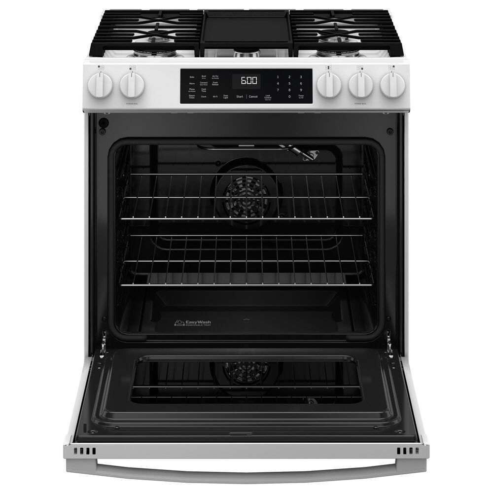 GE Appliances 30" Slide-In Front-Control Convection Gas Range in White, , large
