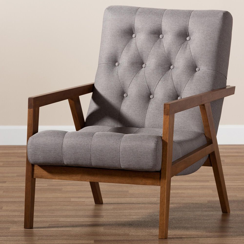 Baxton Studio Naeva Arm Chair in Grey/Brown, , large