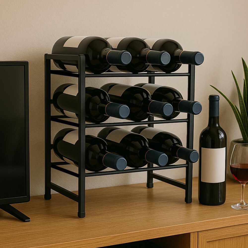 HOMLUX 3-Tier 12-Bottle Metal Countertop Wine Rack in Black, , large
