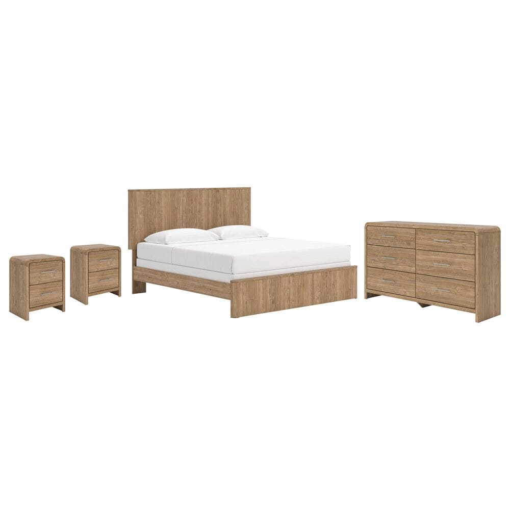 Ashley Gramburg 4 Piece King Panel Bedroom Set in Warm Brown, , large