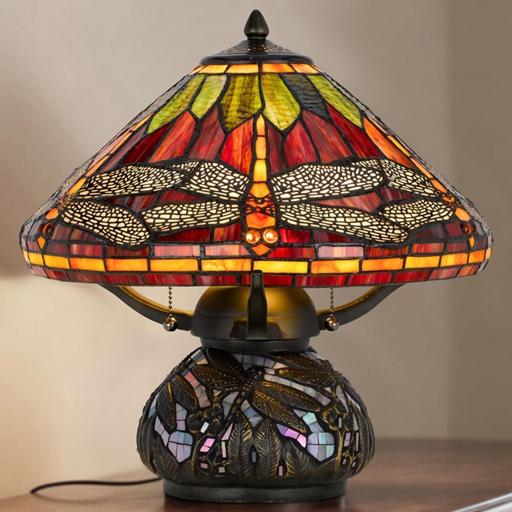 Cal Lighting Autumn Amber Tiffany Table Lamp in Bronze, , large