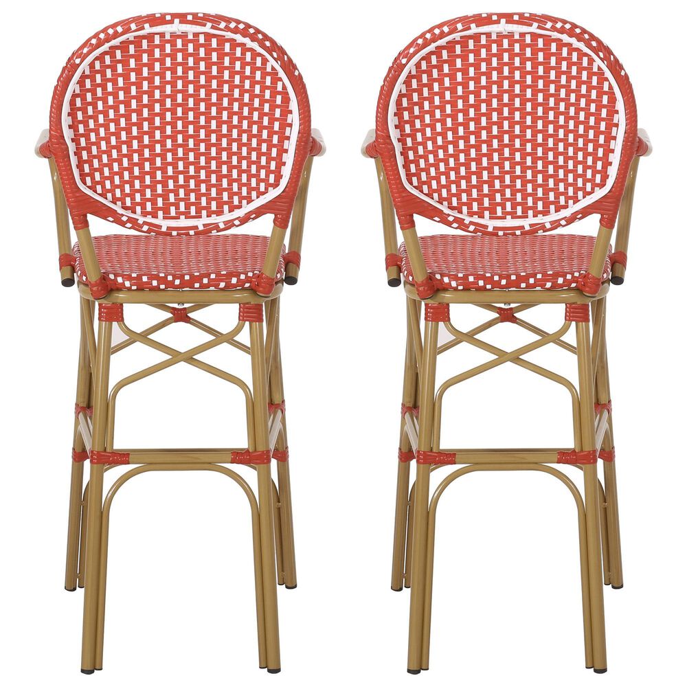 Hearth and Haven Outdoor Wicker French Barstool with Curved Design in Red (Set of 2), , large