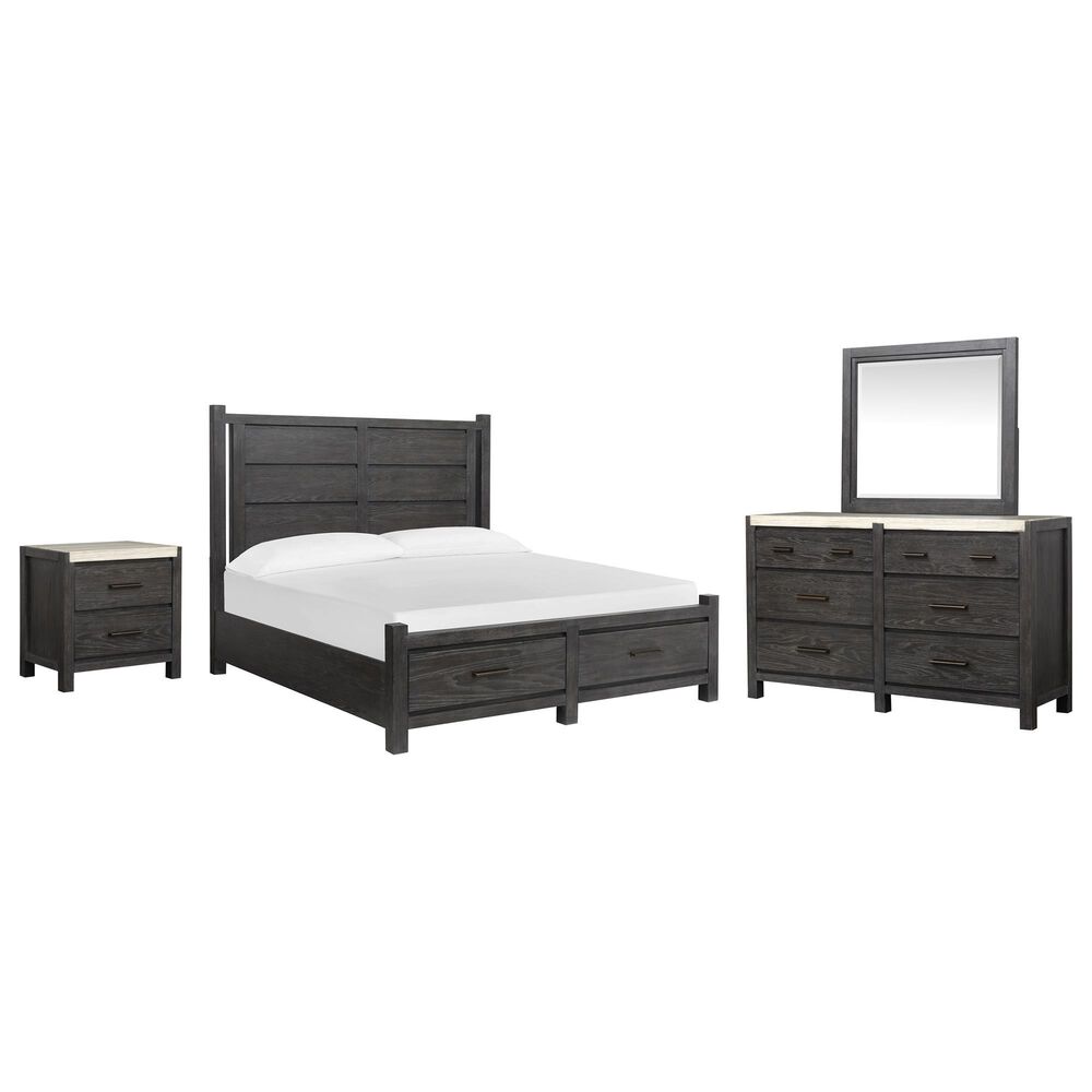 Nicolette Home Plum Creek 4 Piece King Storage Bedroom Set in Ravenwood Black, , large