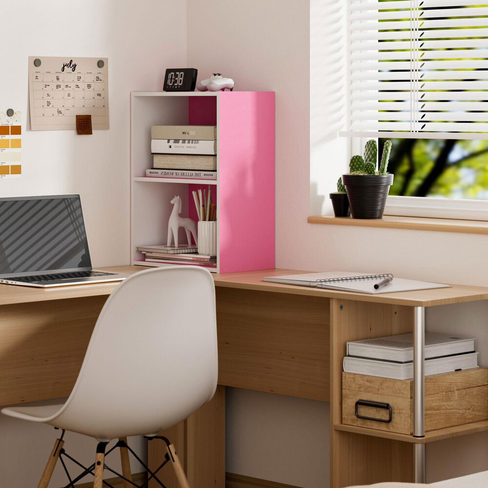 HOMLUX 2-Tier Cube Compact Storage Shelf Organizer Bookcase in Pink and White, , large