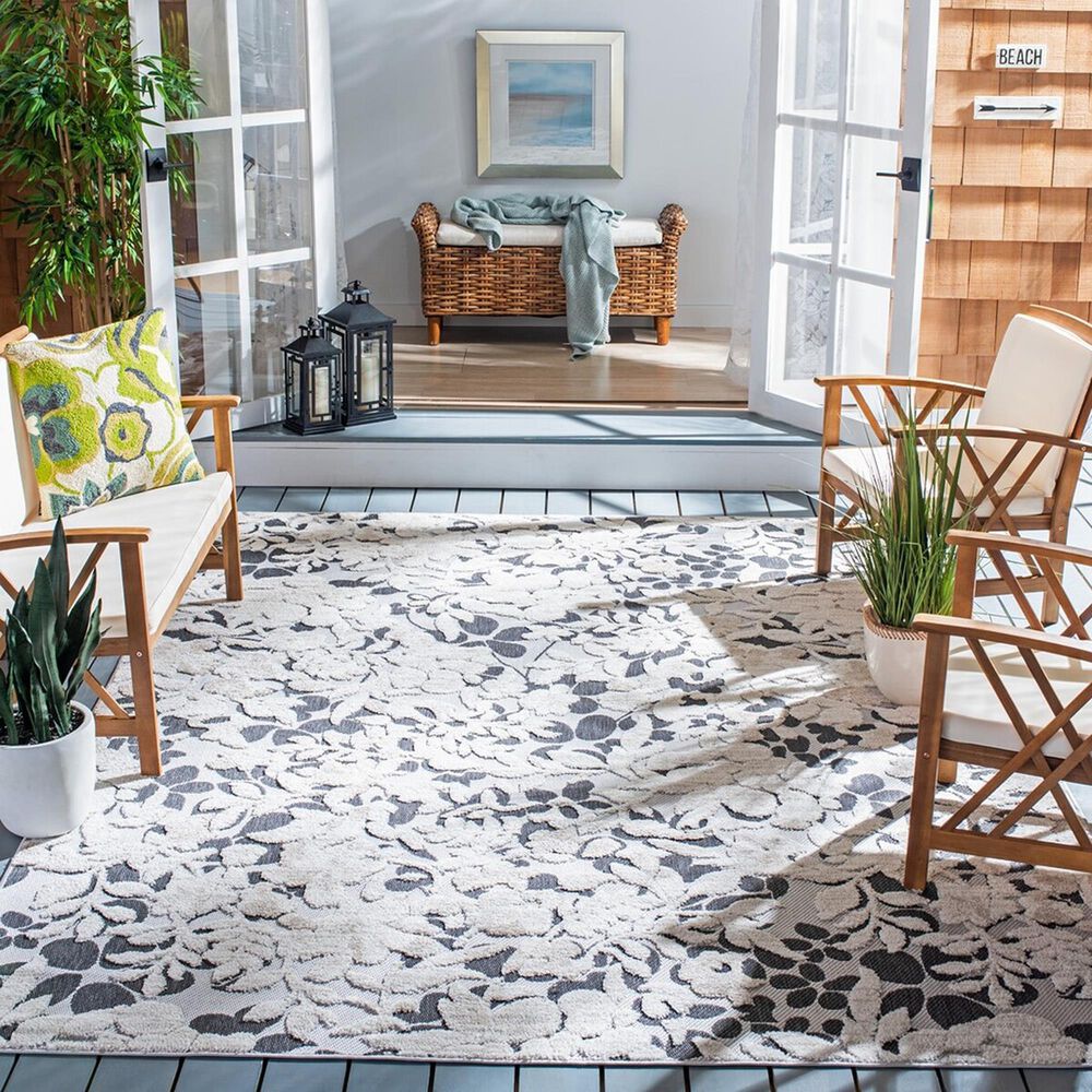 Safavieh Cabana CBN672A 9' x 12' Ivory and Charcoal Indoor/Outdoor Area Performance Rug, , large
