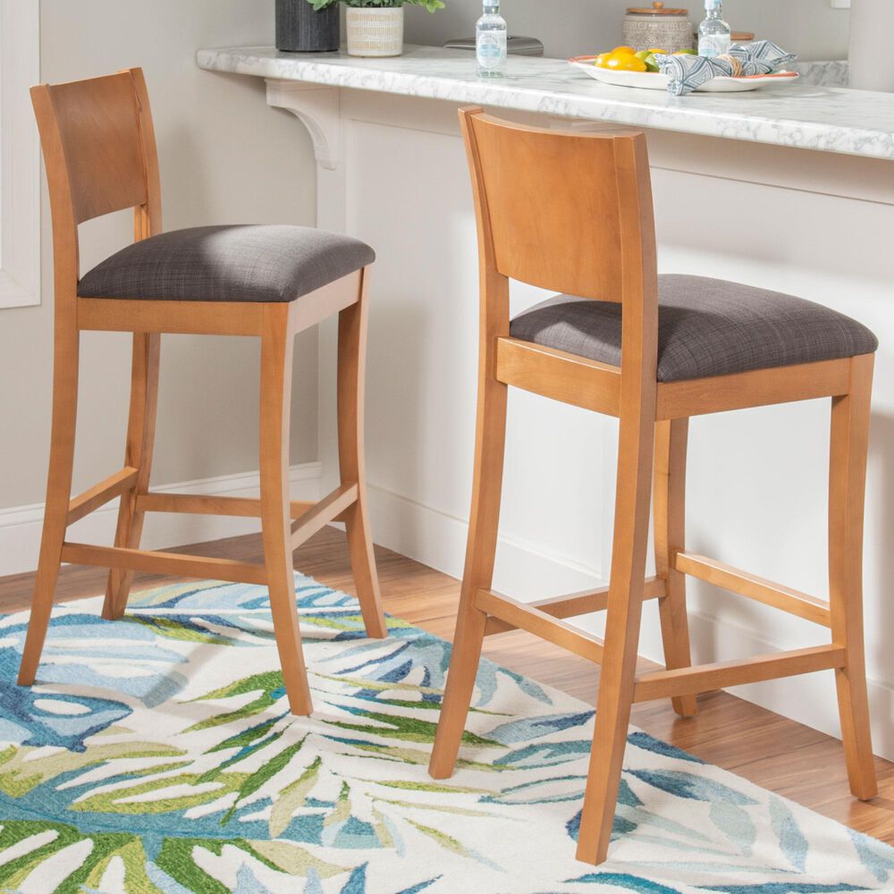 Linon Home Decor Talabis Bar Stool with Grey Cushion in Brown (Set of 2), , large