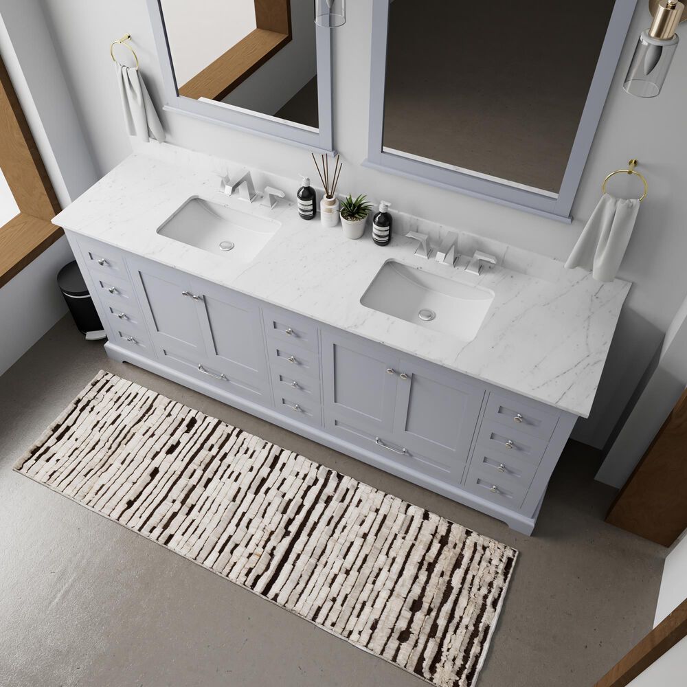 Lexora Home Dukes 84" Double Bathroom Vanity in Dark grey with 2 cm White Carrara Marble Top and Rectangular Sinks, , large