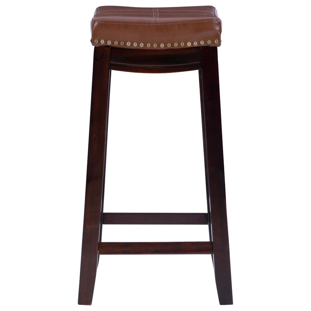 Linon Home Decor Claridge Counter Stool with Cognac Cushion in Dark Brown, , large