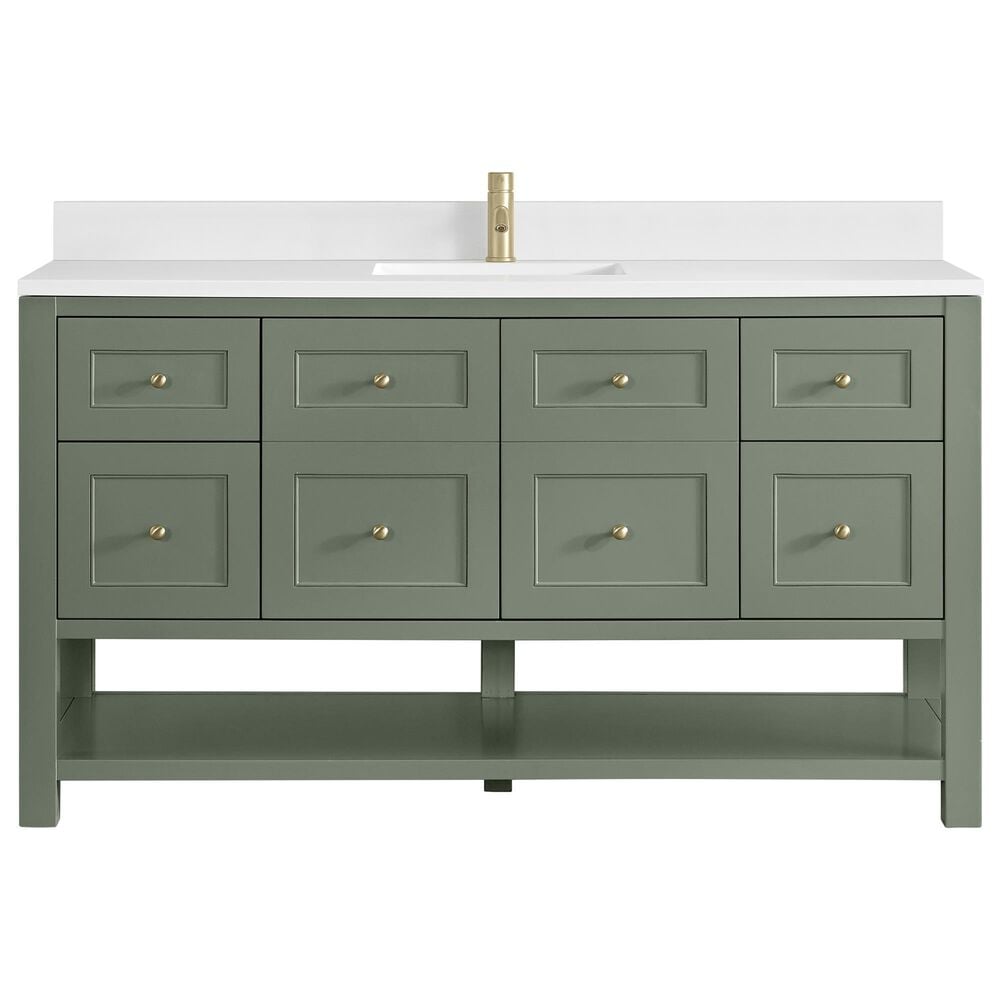 James Martin Vanities Breckenridge 60" Single Bathroom Vanity in Smokey Celadon with Single Hole 3 cm White Zeus Quartz Top and Rectangular Sink, , large
