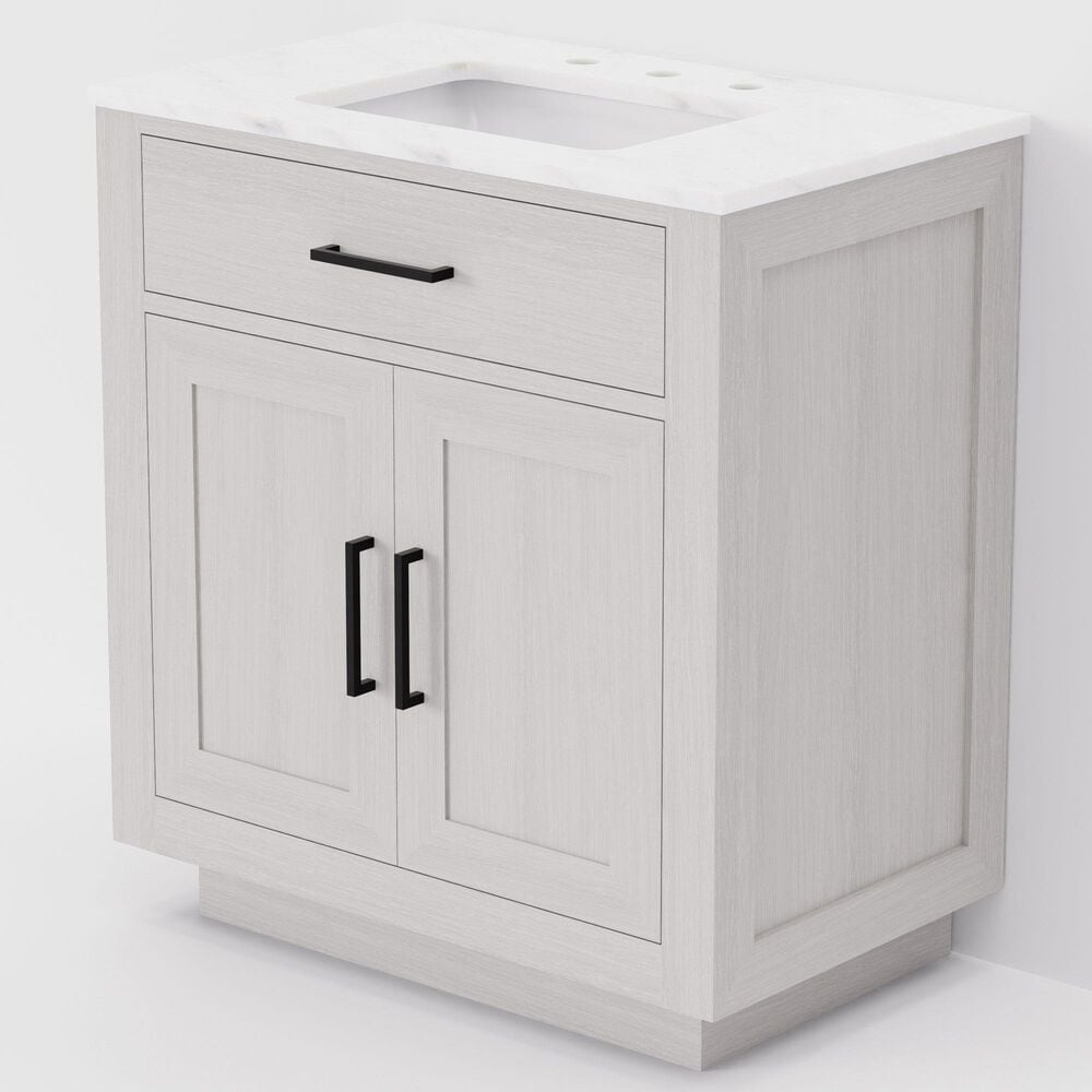 Lexora Home Abbey 30" Single Bathroom Vanity in White Oak with 2 cm White Carrara Marble Top and Rectangular Sink, , large