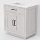 Lexora Home Abbey 30" Single Bathroom Vanity in White Oak with 2 cm White Carrara Marble Top and Rectangular Sink, , large