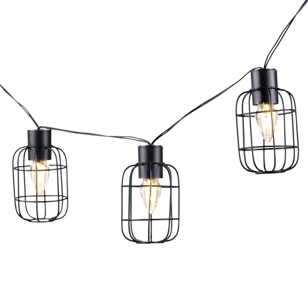 The Gerson Company 6" Solar Metal Patio String Lights with Warm White LED Bulbs in Black, , large