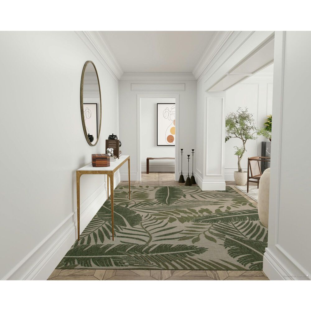 Nourison Garden Oasis GOA02 Ivory and Green 9&#39; x 12&#39; Indoor/Outdoor Area Rug, , large