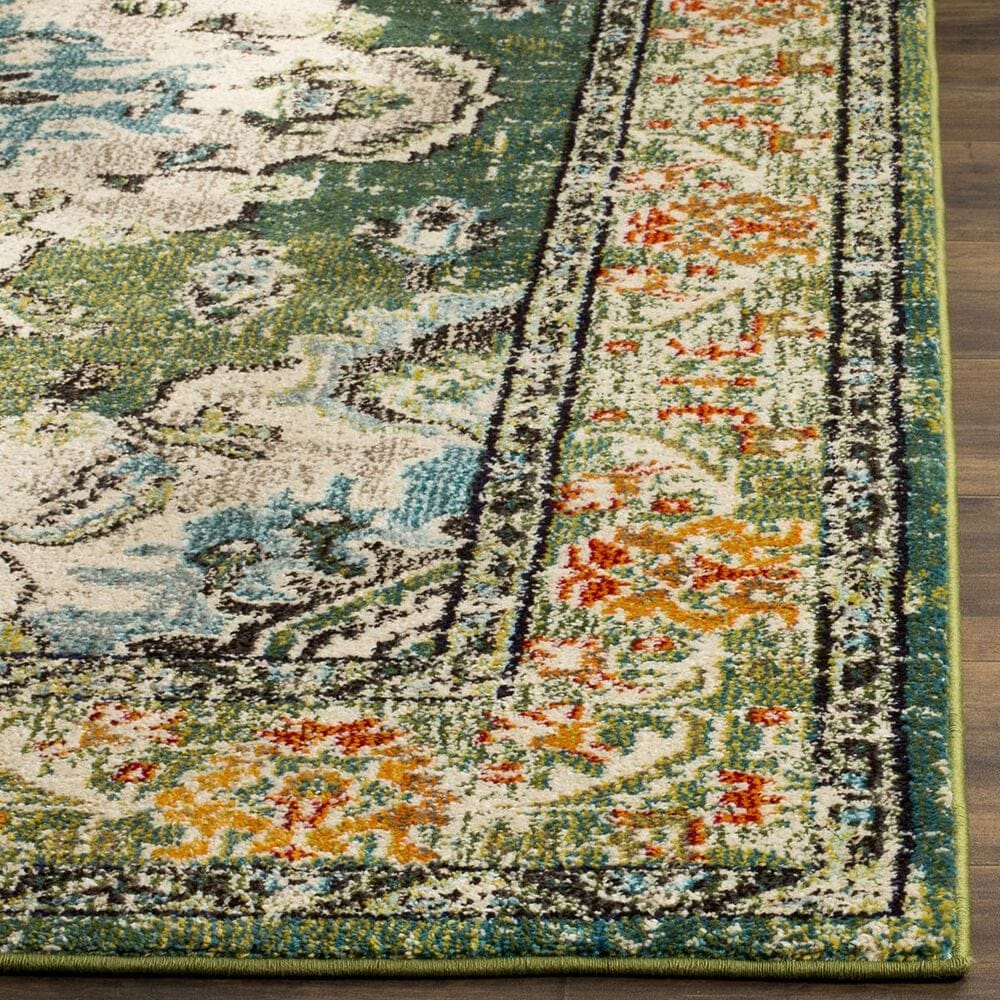 Safavieh Monaco MNC243F-5SQ 5&#39; x 5&#39;  Forest Green/Light Blue Square Rug, , large