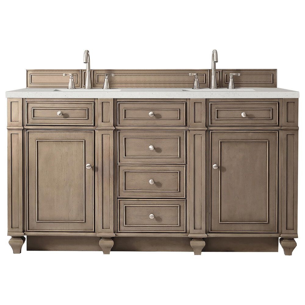 James Martin Vanities Bristol 60" Double Bathroom Vanity in Whitewashed Walnut with 3 cm Lime Delight Quartz Top and Rectangular Sinks, , large