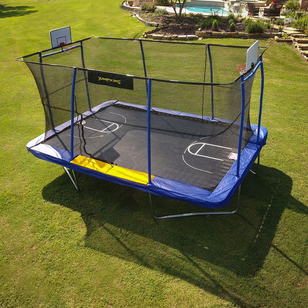 pk Aanklager applaus Jumpking 10' x 15' Rectangular Trampoline with 2 Basketball Hoops, Mini  Basketball, Volleyball Net and Ball, Court Markings | NFM