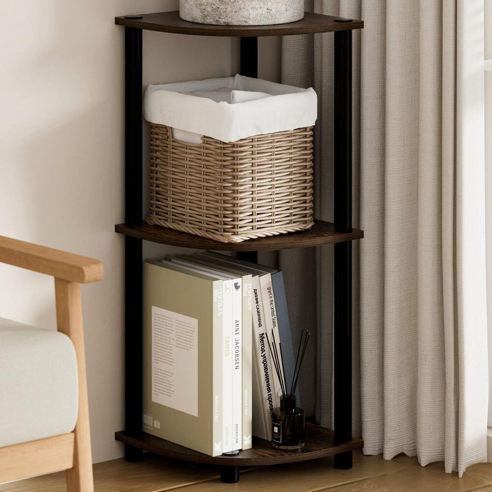 HOMLUX Turn-N-Tube 3-Tier Corner Bookshelf in Amber Pine and Black, , large