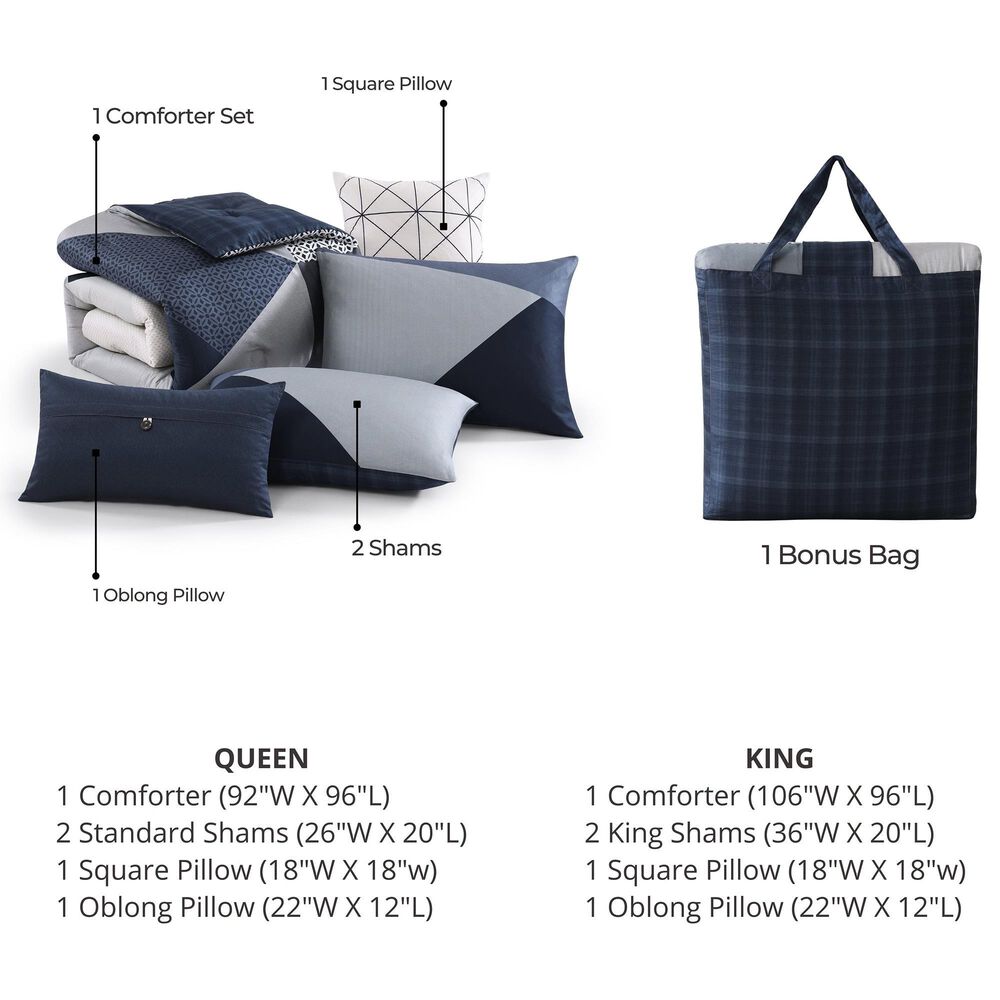 BEBEJAN Geo Fusion 5-Piece Queen Comforter Set in Navy, Grey and Ivory, , large
