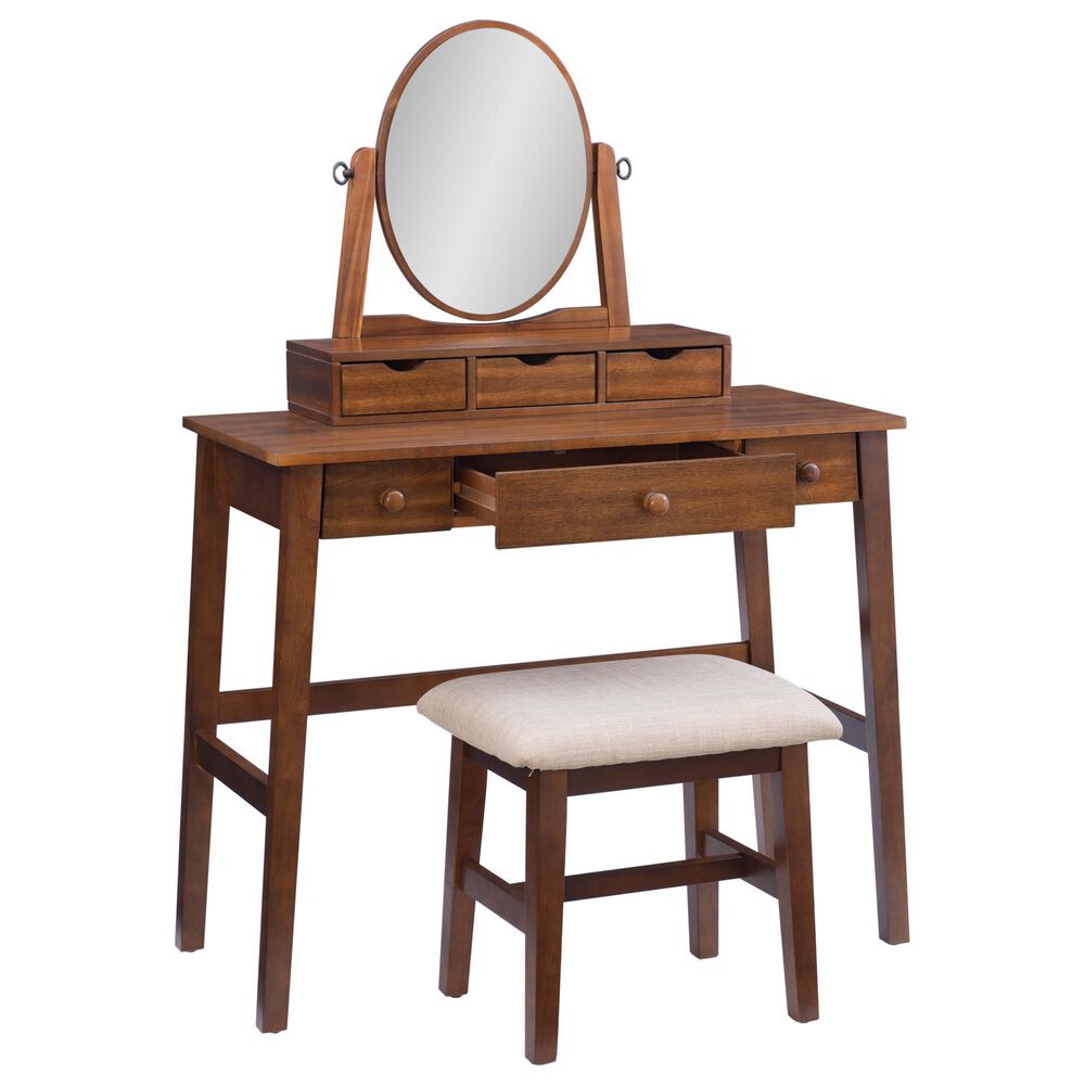 Linon Home Decor Lorna Vanity with Stool in Walnut, , large