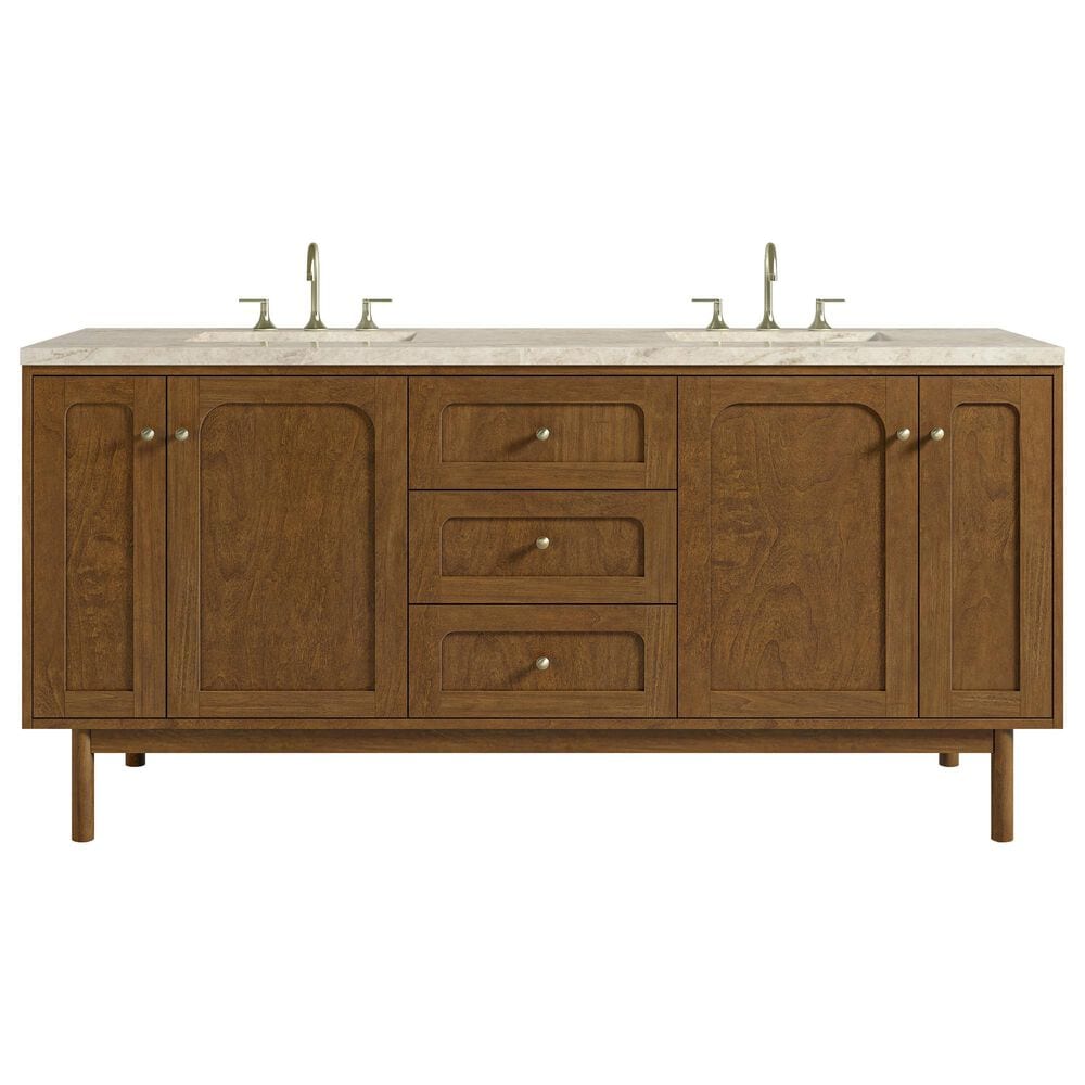 James Martin Laurent 72" Double Bathroom Vanity in Honey Oak with 3 cm Tajnar Eclos Top, Rectangular Sinks and FreePower Wireless Charger, , large