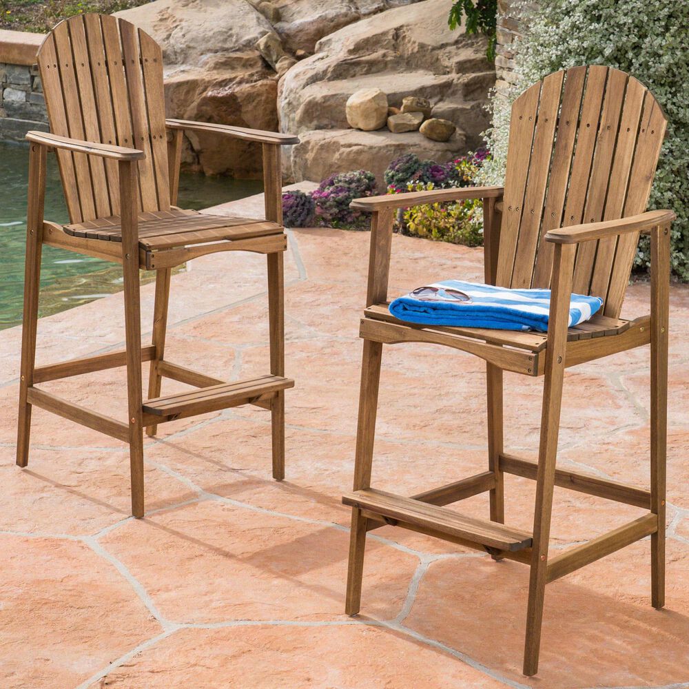 Hearth and Haven Outdoor Acacia Wood Adirondack Barstool in Natural Stained (Set of 2), , large