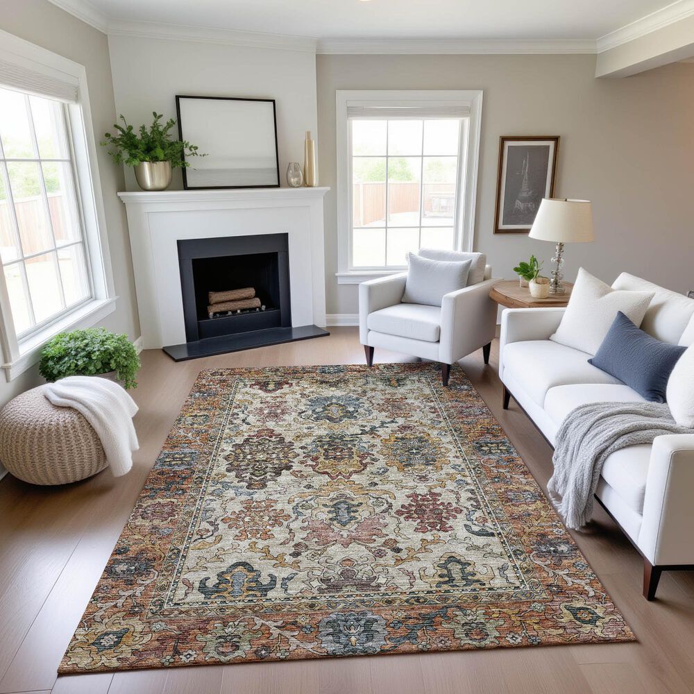 Dalyn Rug Company Silk Road Copper, Ivory, Gold, Brown, Blue, Aloe and Blush 5&#39; x 7&#39;6&quot; Area Rug, , large