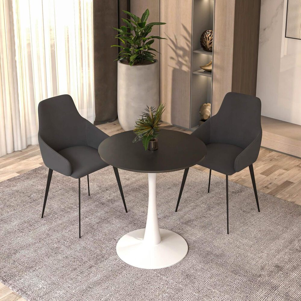 Leisuremod Bristol 24&quot; Round Dining Table with MDF Top in White and Black - Table Only, , large
