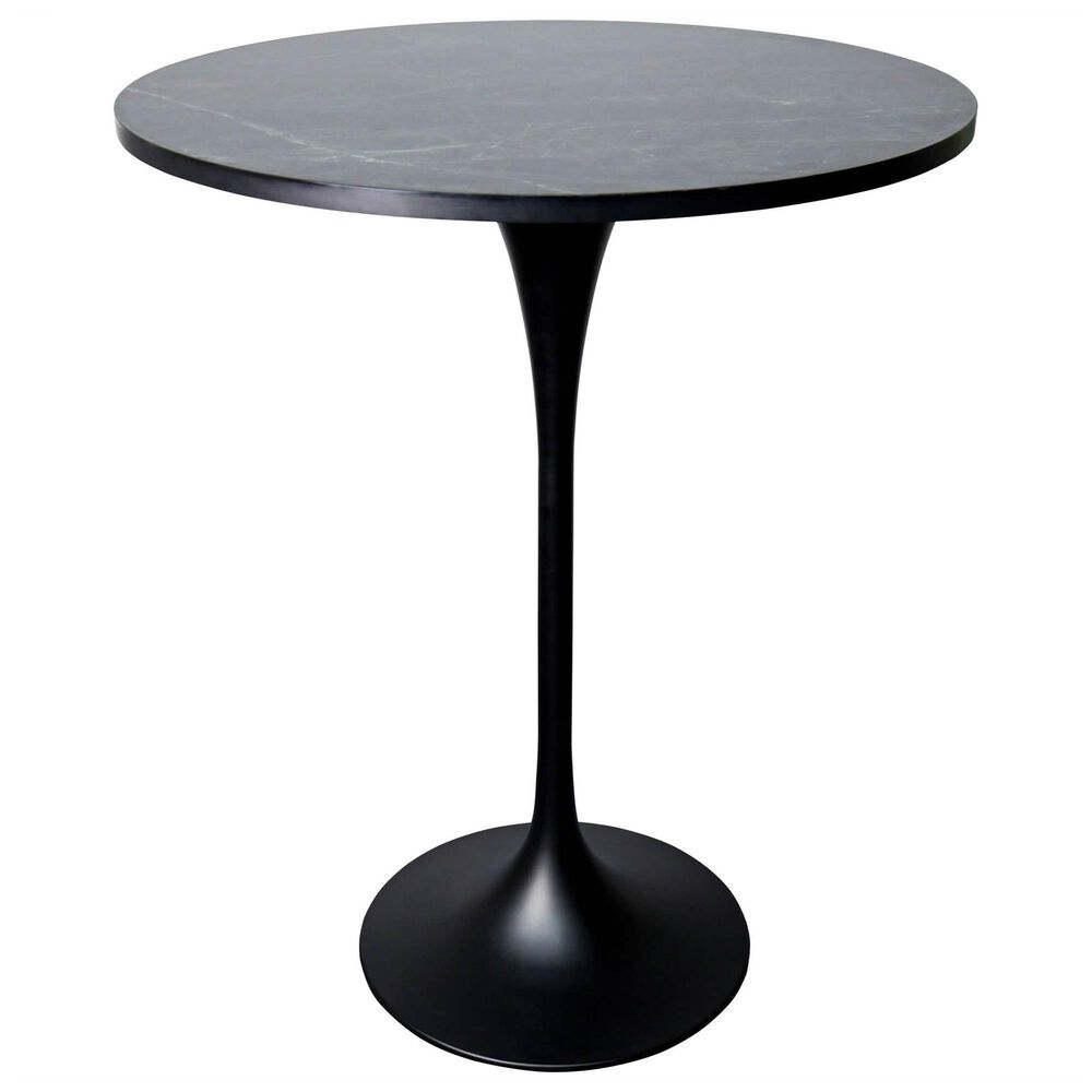 Leisuremod LeisureMod Verve Collection Modern Bar Height Table Black Base with 27 Round Black Marbleized MDF Top, , large